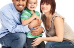 Family man with smiling kid and wife