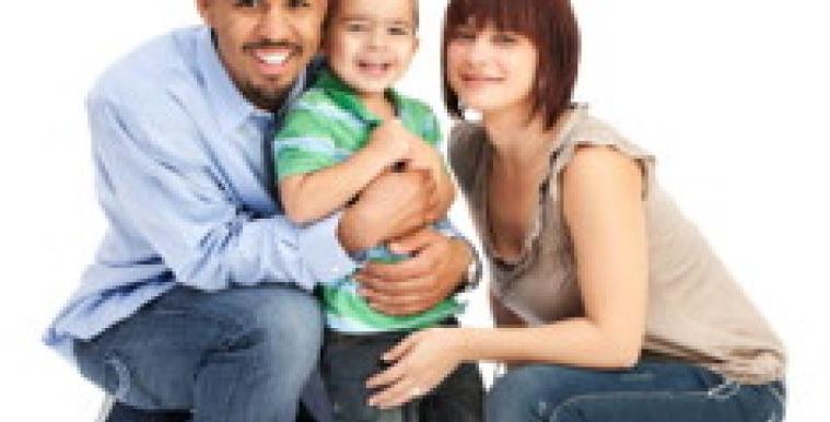 Family man with smiling kid and wife